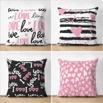 - Suet-K4luset681 - Realhomes  4'lü Çift Taraflı Sevgililer Günü Konseptli Özel Tasarım Modern Süet Kombin Yastık Kırlent Kılıf Seti Realhomes