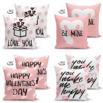 - Suet-K4luset683-1 - Realhomes 4'lü Çift Taraflı Sevgililer Günü Konseptli Özel Tasarım Modern Süet Kombin Yastık Kırlent Kılıf Seti Realhomes