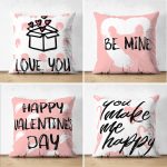 - Suet-K4luset683 - Realhomes 4'lü Çift Taraflı Sevgililer Günü Konseptli Özel Tasarım Modern Süet Kombin Yastık Kırlent Kılıf Seti Realhomes