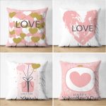 4'lü Çift Taraflı Sevgililer Günü Konseptli Özel Tasarım Modern Süet Kombin Yastık Kırlent Kılıf Seti Realhomes