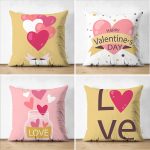 - Suet-K4luset685 - Realhomes 4'lü Çift Taraflı Sevgililer Günü Konseptli Özel Tasarım Modern Süet Kombin Yastık Kırlent Kılıf Seti Realhomes