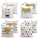 - Suet-K4luset686-1 - Realhomes 4'lü Çift Taraflı Sevgililer Günü Konseptli Özel Tasarım Modern Süet Kombin Yastık Kırlent Kılıf Seti Realhomes