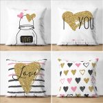 - Suet-K4luset686 - Realhomes 4'lü Çift Taraflı Sevgililer Günü Konseptli Özel Tasarım Modern Süet Kombin Yastık Kırlent Kılıf Seti Realhomes