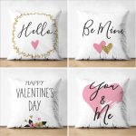 - Suet-K4luset687 - Realhomes 4'lü Çift Taraflı Sevgililer Günü Konseptli Özel Tasarım Modern Süet Kombin Yastık Kırlent Kılıf Seti Realhomes