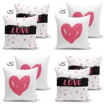 - Suet-K4luset688-1 - Realhomes  4'lü Çift Taraflı Sevgililer Günü Konseptli Özel Tasarım Modern Süet Kombin Yastık Kırlent Kılıf Seti Realhomes