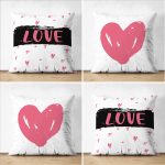 - Suet-K4luset688 - Realhomes  4'lü Çift Taraflı Sevgililer Günü Konseptli Özel Tasarım Modern Süet Kombin Yastık Kırlent Kılıf Seti Realhomes