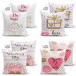 - Suet-K4luset689-1 - Realhomes 4'lü Çift Taraflı Sevgililer Günü Konseptli Özel Tasarım Modern Süet Kombin Yastık Kırlent Kılıf Seti Realhomes