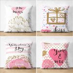 - Suet-K4luset689 - Realhomes 4'lü Çift Taraflı Sevgililer Günü Konseptli Özel Tasarım Modern Süet Kombin Yastık Kırlent Kılıf Seti Realhomes