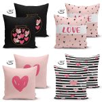 - Suet-K4luset690-1 - Realhomes  4'lü Çift Taraflı Sevgililer Günü Konseptli Özel Tasarım Modern Süet Kombin Yastık Kırlent Kılıf Seti Realhomes