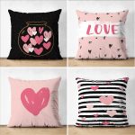 - Suet-K4luset690 - Realhomes  4'lü Çift Taraflı Sevgililer Günü Konseptli Özel Tasarım Modern Süet Kombin Yastık Kırlent Kılıf Seti Realhomes