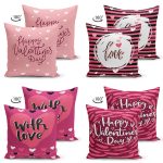 - Suet-K4luset691-1 - Realhomes 4'lü Çift Taraflı Sevgililer Günü Konseptli Özel Tasarım Modern Süet Kombin Yastık Kırlent Kılıf Seti Realhomes