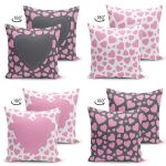 4'lü Çift Taraflı Sevgililer Günü Konseptli Özel Tasarım Modern Süet Kombin Yastık Kırlent Kılıf Seti Realhomes