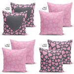 - Suet-K4luset694-1 - Realhomes  4'lü Çift Taraflı Sevgililer Günü Konseptli Özel Tasarım Modern Süet Kombin Yastık Kırlent Kılıf Seti Realhomes