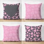 - Suet-K4luset694 - Realhomes  4'lü Çift Taraflı Sevgililer Günü Konseptli Özel Tasarım Modern Süet Kombin Yastık Kırlent Kılıf Seti Realhomes