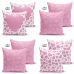 - Suet-K4luset695-1 - Realhomes  4'lü Çift Taraflı Sevgililer Günü Konseptli Özel Tasarım Modern Süet Kombin Yastık Kırlent Kılıf Seti Realhomes