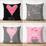 - Suet-K4luset696 - Realhomes 4'lü Çift Taraflı Sevgililer Günü Konseptli Özel Tasarım Modern Süet Kombin Yastık Kırlent Kılıf Seti Realhomes