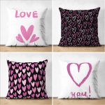 4'lü Çift Taraflı Sevgililer Günü Konseptli Özel Tasarım Modern Süet Kombin Yastık Kırlent Kılıf Seti Realhomes