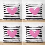 4'lü Çift Taraflı Sevgililer Günü Konseptli Özel Tasarım Modern Süet Kombin Yastık Kırlent Kılıf Seti Realhomes