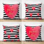 - Suet-K4luset699 - Realhomes  4'lü Çift Taraflı Sevgililer Günü Konseptli Özel Tasarım Modern Süet Kombin Yastık Kırlent Kılıf Seti Realhomes