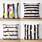 - Suet-K4luset700 - Realhomes 4'lü Çift Taraflı Renkli Puantiye Motifli Dijital Baskılı Modern Süet Yastık Kırlent Kılıf Seti Realhomes