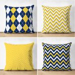 - Suet-K4luset702 - Realhomes 4'lü Çift Taraflı Sarı Lacivert Zigzag Desenli Özel Tasarımlı Süet Yastık Kırlent Kılıfı Seti Realhomes