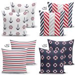 - Suet-K4luset703-1 - Realhomes  4'lü Çift Taraflı Lacivert Çapalı Çizgiler Motifli Modern Süet Yastık Kırlent Kılıf Seti Realhomes