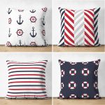 - Suet-K4luset703 - Realhomes  4'lü Çift Taraflı Lacivert Çapalı Çizgiler Motifli Modern Süet Yastık Kırlent Kılıf Seti Realhomes