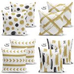 4'lü Çift Taraflı Puantiye ve Fırça Darbeli Konseptli Dekoratif Süet Yastık Kırlent Kılıfı Seti Realhomes