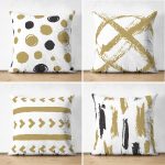 4'lü Çift Taraflı Puantiye ve Fırça Darbeli Konseptli Dekoratif Süet Yastık Kırlent Kılıfı Seti Realhomes