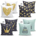 - Suet-K4luset705-1 - Realhomes  4'lü Çift Taraflı Altın Varaklı Doğum Günü Konseptli Dekoratif Süet Yastık Kırlent Kılıf Seti Realhomes