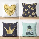 - Suet-K4luset705 - Realhomes  4'lü Çift Taraflı Altın Varaklı Doğum Günü Konseptli Dekoratif Süet Yastık Kırlent Kılıf Seti Realhomes