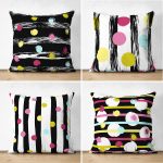 - Suet-K4luset709 - Realhomes 4'lü Çift Taraflı Renkli Puantiye Motifli Dijital Baskılı Modern Süet Yastık Kırlent Kılıf Seti Realhomes