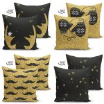 4'lü Çift Taraflı Yılbaşı Konseptli Altın Varaklı Özel Tasarım Modern Süet Yastık Kırlent Kılıf Seti Realhomes