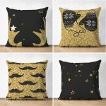 4'lü Çift Taraflı Yılbaşı Konseptli Altın Varaklı Özel Tasarım Modern Süet Yastık Kırlent Kılıf Seti Realhomes