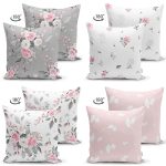 4'lü Çift Taraflı Gül Motifli Konsept Modern Süet Yastık Kırlent Kılıf Seti Realhomes