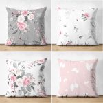 4'lü Çift Taraflı Gül Motifli Konsept Modern Süet Yastık Kırlent Kılıf Seti Realhomes