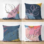 - Suet-K4luset718 - Realhomes 4'lü Çift Taraflı Renkli Bohem Yaprak Çizimli Özel Tasarım Modern Süet Yastık Kırlent Kılıfı Seti Realhomes