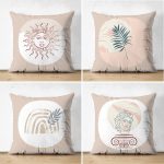 - Suet-K4luset721 - Realhomes  4'lü Çift Taraflı Bohem Tasarımlı Dijital Baskılı Dekoratif Süet Yastık Kırlent Kılıfı Seti Realhomes