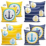 - Suet-K4luset725-1 - Realhomes 4'lü Çift Taraflı Sarı Lacivert Çapa Motifli Özel Tasarım Modern Süet Yastık Kırlent Kılıfı Seti Realhomes