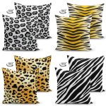 - Suet-K4luset726-1 - Realhomes 4'lü Çift Taraflı Zebra Motifli Özel Tasarım Modern Süet Yastık Kırlent Kılıfı Seti Realhomes