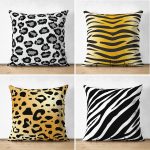 - Suet-K4luset726 - Realhomes 4'lü Çift Taraflı Zebra Motifli Özel Tasarım Modern Süet Yastık Kırlent Kılıfı Seti Realhomes