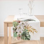 - SuetRunner-10001 - Realhomes  Tropik Yaprak Motifli Dijital Baskılı Dekoratif Süet Runner Realhomes