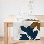 - SuetRunner-10008 - Realhomes  Özel Tasarım Yaprak Motifli Dijital Baskılı Modern Süet Runner Realhomes