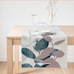 - SuetRunner-10009 - Realhomes  Özel Tasarım Yaprak Motifli Dijital Baskılı Dekoratif Süet Runner Realhomes