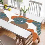 - SuetRunner-10013-1 - Realhomes Renkli Zemin Tropik Yaprak Çizimli Dijital Baskılı Dekoratif Süet Runner Realhomes