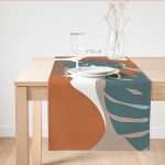 - SuetRunner-10013 - Realhomes Renkli Zemin Tropik Yaprak Çizimli Dijital Baskılı Dekoratif Süet Runner Realhomes