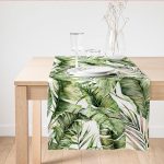 - SuetRunner-10039 - Realhomes Yeşil Tropik Yapraklar Tasarımlı Dijital Baskılı Dekoratif Süet Runner Realhomes