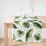 - SuetRunner-10040 - Realhomes Yeşil Tropik Yapraklar Tasarımlı Dijital Baskılı Modern Süet Runner Realhomes