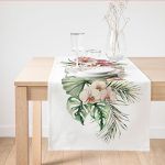 - SuetRunner-10067 - Realhomes  Tropik Yaprak Tasarımlı Dijital Baskılı Dekoratif Süet Runner Realhomes