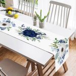 Pastel Mavi Gül Desenli Dijital Baskılı Dekoratif Süet Runner Realhomes